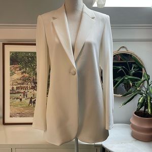 Theory Long White Open Back Blazer